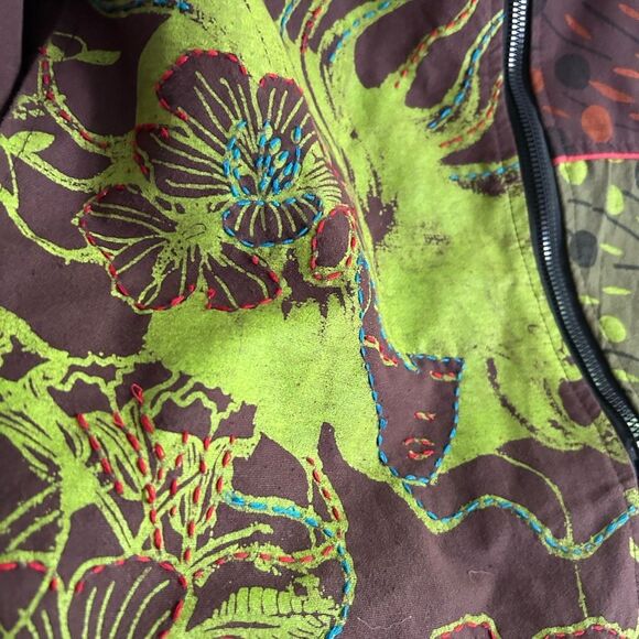 Nepalese Boho Hippy Festival Patchwork Hooded Fleece Lined Jacket 42" L - Picture 8 of 16